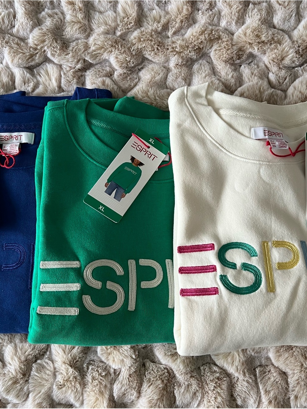 Esprit Crewneck Sweatshirt Set in Green, Cream & Navy